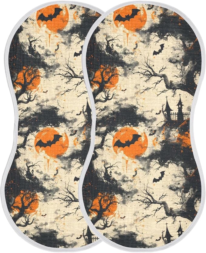 Vintage Halloween Muslin Baby Burp Cloths - Super Absorbent and Soft Burping Rags - Cotton Burp Clothes Set for Boys and Girls, 4 Pack