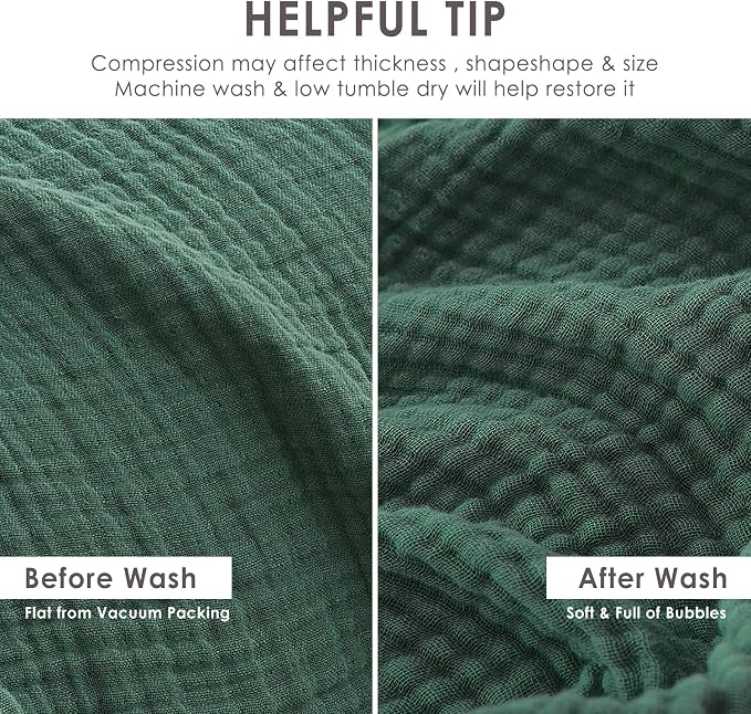 EMME Cotton Muslin Twin Blanket Forest Green 60"x80" Breathable Gauze Blanket Soft Lightweight Blankets