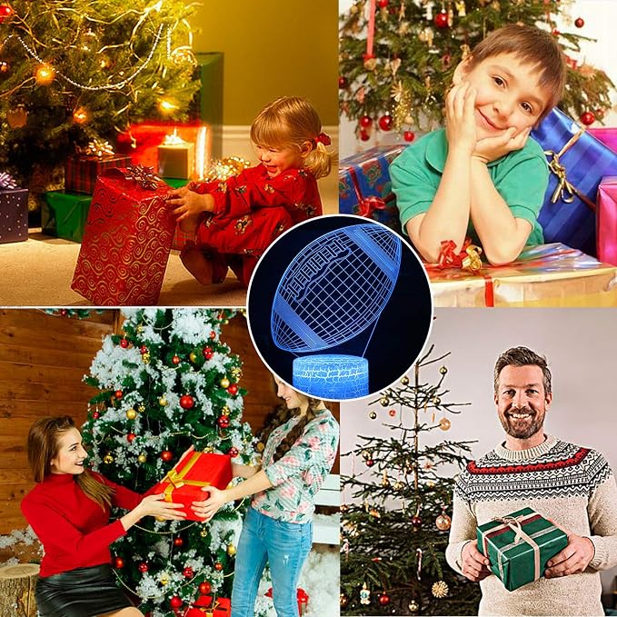 Rugby Night Light,3D Illusion Football Lamp for Kids Sprot Fans with 16 Colors Changing Remote Control&Smart Touch Bedroom Decor Lamp Holiday Xmas Birthday Gift