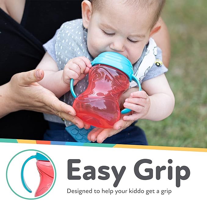 Nuby Clik-It Grip N' Sip Soft Spout No-Spill Training Sippy Cup with Handles - (3-Pack) 10 oz - 4+ Months - Blue/Green/Red