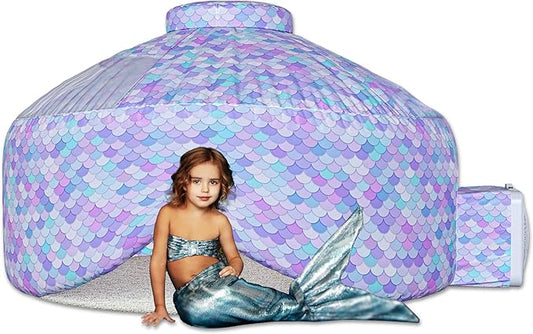 Skywin Air Tent for Kids (77” x 50”) Builds in 30 Sec, Toddler Tents Indoor for Imaginative Play, Spacious Kids Forts Indoor Playhouse for Boys & Girls Ages 3-14 (Fan Not Incl) (Mermaind Magic Fort)