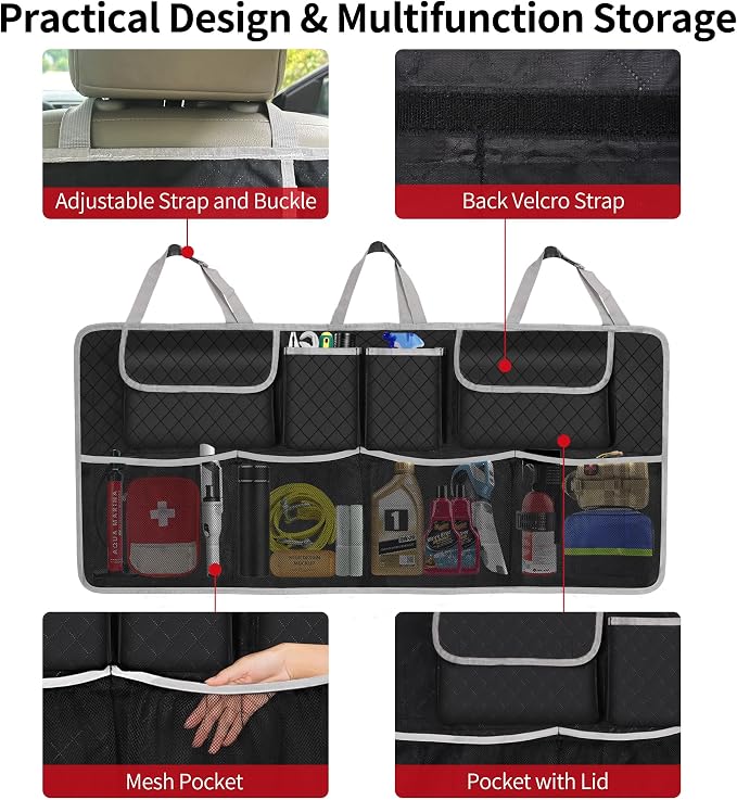 Car Trunk Organizer and Storage, Large Capacity Backseat Hanging Storage Accessories, Backseat Car Organizer for SUV/MPV/Truck (Gray)