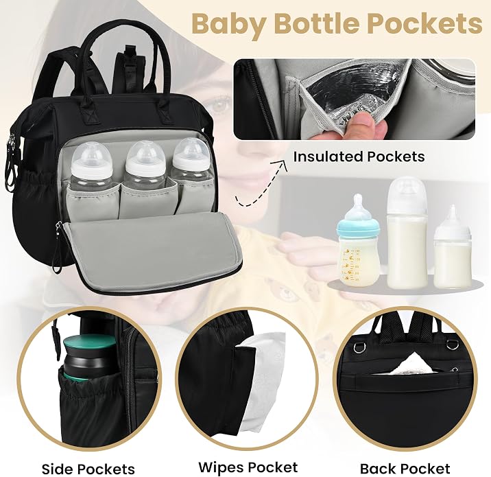 Large Diaper Bag Tote – Lightweigt Diaper Tote Bag With Large Capacity – Matching Changing Pad, Waterproof Design, Insulated Bottle Pockets, Padded Crossbody Shoulder Strap