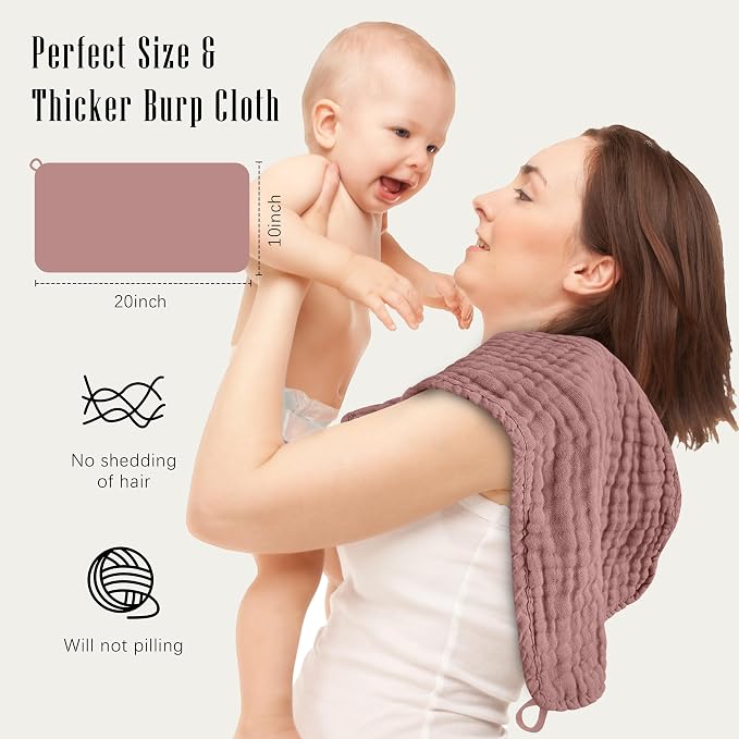 SWEET DOLPHIN 12 Pack Muslin Burp Cloths Large 100% Cotton Burping Clothes for Baby Drool - Absorbent and Soft Boys & Girls Milk Spit Up Rags for Newborn Essentials Registry - Muted Terracotta