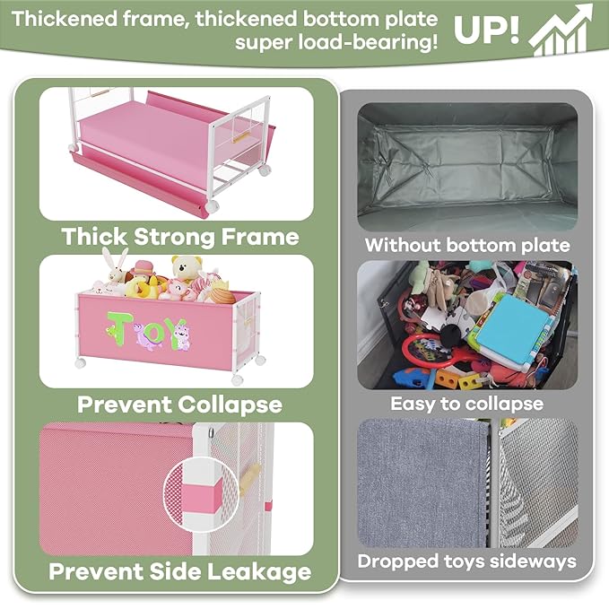 120L Kids Extra Large Toy Box with Wheels & Handle, 33.1??x 16.5??x 14.6??Big Toy Chest for Boys Girls, Toy Storage Organizer for Living Room Area, Playroom(Pink, 1PC)