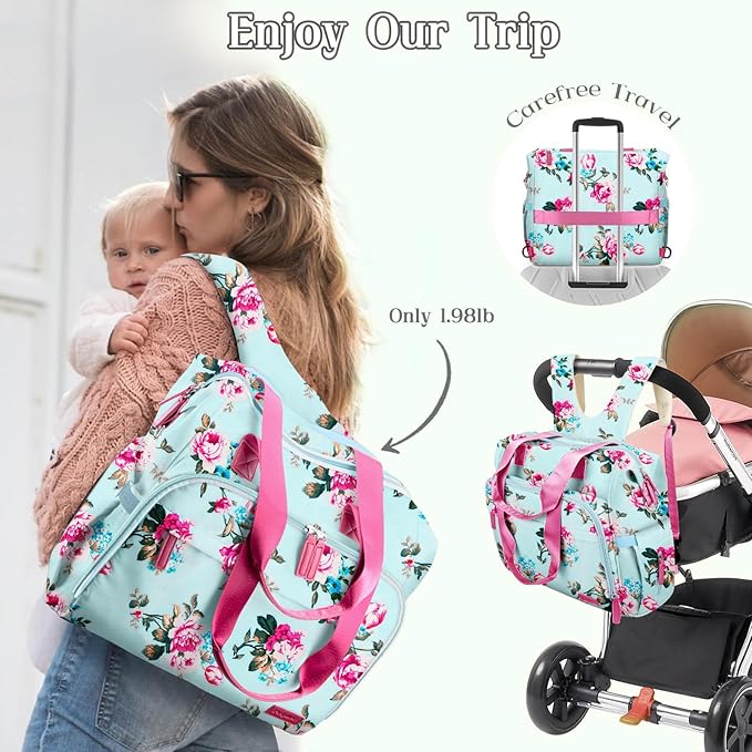 Pripher Diaper Bag Backpack Mommy Bag Large Capacity Diaper Backpack Travel Essential Baby Diaper Bag for Mom and Dad, Blue Floral