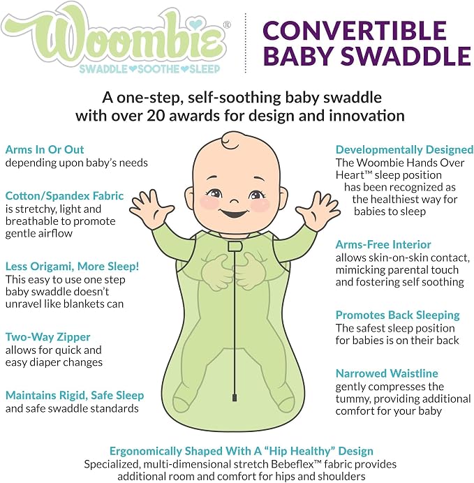 Woombie Convertible Baby Swaddling Blanket I Swaddle Converts to Arms-Free Wearable Blanket for Babies Up to 6 Months, Grey, 14-19 lbs