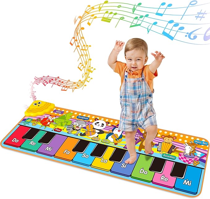 Kids Musical Piano Mats with 25 Music Sounds, Musical Toys Baby Floor Piano Keyboard Mat Carpet Animal Blanket Touch Playmat Early Education Toys for 1 2 3 4 5 6+ Years Old Girls Boys Toddlers