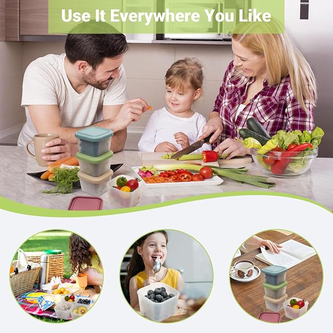 Silicone Food Storage Containers Snack Containers with Lids 5 oz Reusable Small Bento Lunch Snack Pots for Adults & Kids Meal Prep Containers BPA Free 4 Pack