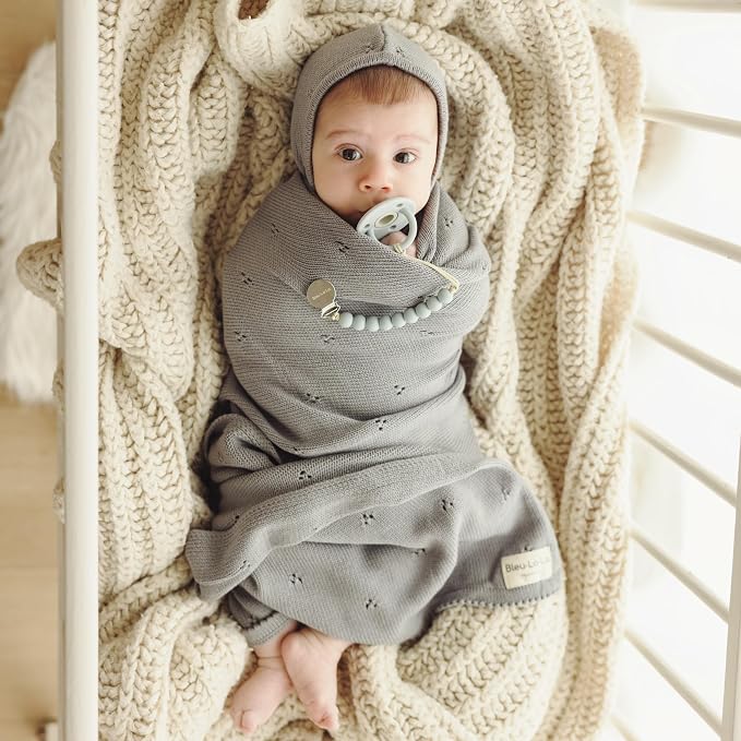 Baby Gift Set -Thoughtful Baby Shower & New Baby Gift for Boys & Girls, Baby Gifts, Gift Registry by Name, Gifts for Baby boy (Pointelle - Dove Grey)