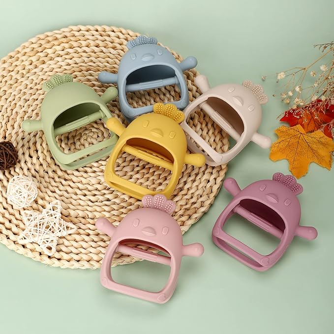 Socub Silicone Baby Teether Toys for Infants 3-6 6-12 Months, BPA Free Anti-Drop Silicone Mitten Teething Toy, Baby Chew Toys for Sucking Needs, Newborn Essentials & Baby Shower Gifts Girls(Beige)