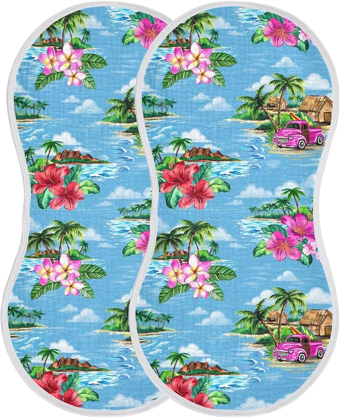 Muslin Burp Cloths for Baby Boys and Girls - 4-Pack Ultra Absorbent Vintage Hawaiian Tropical Muslin Washcloths, Newborn Towel, Milk Spit Up Rags, Burp Cloth Bib for Unisex, 22 x 11 Inch