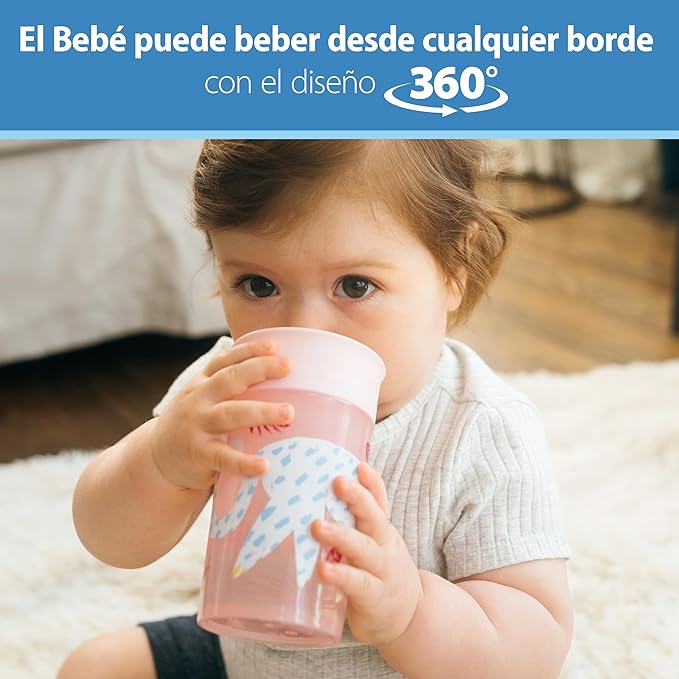 Dr. Brown's Milestones Cheers 360 Spoutless Transition Cup, Travel Friendly and Leak Free Sippy for Babies and Toddlers, Pink Animals, BPA-Free, 10 oz/300 mL, 9m+, 1-Pack