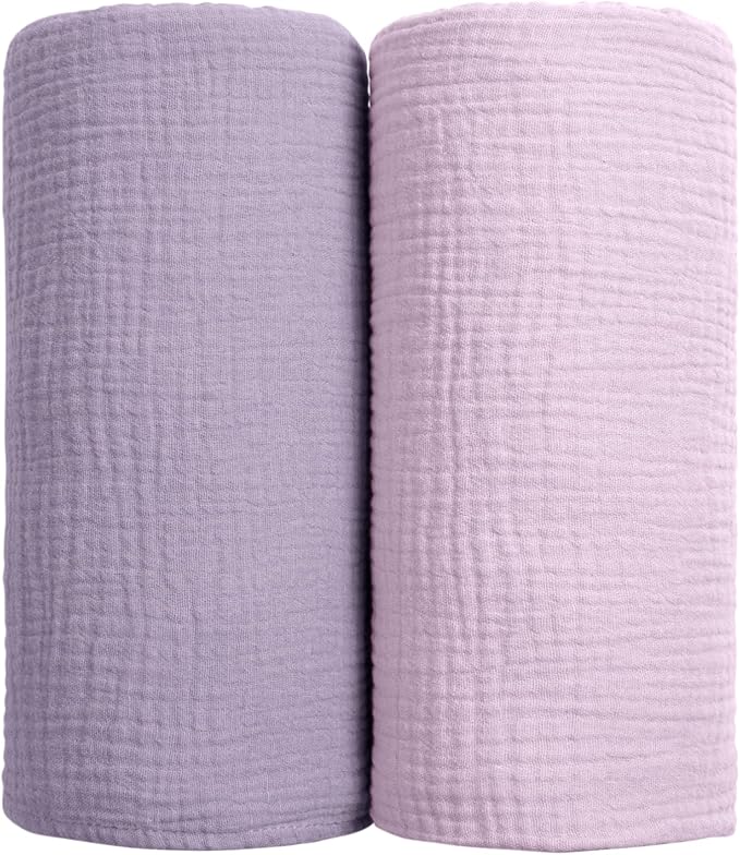 lulumoon Muslin Swaddle Blanket Baby Receiving Blankets Neutral, 2 Pack, Purple