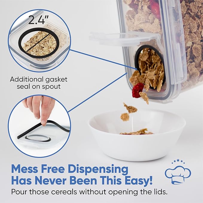 Cereal Containers Storage Set Large (4L,135.2 Oz), Airtight Food Storage Containers for Kitchen & Pantry Organization, Cereal Storage Container Set for Crunchiness, BPA Free Dispenser Keepers (4)