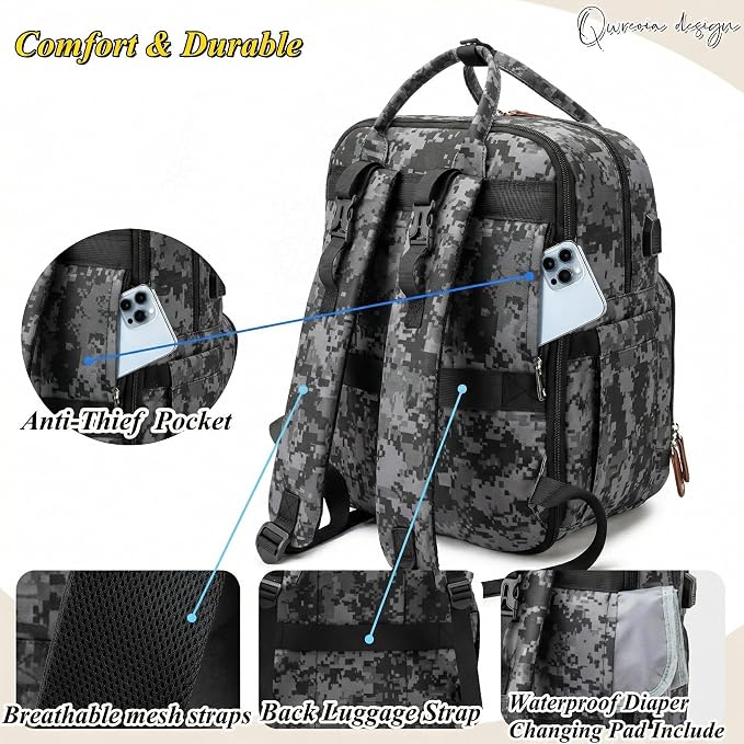 Expandable Baby Diaper Backpack - Large Capacity, Insulated Bottle Pockets, Stroller Straps, Laptop Sleeve & Pad(Multicolor)