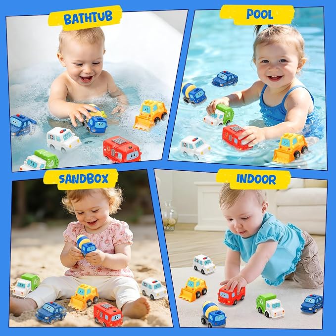 6 Pack Baby Bath Toys for Kids Ages 1-3, No Hole Vehicle Floating Bath Tub Toys for Toddlers 1 2 3 4, Mold Free Bathtub Toys Water Pool Toys for Boys Girls Gift