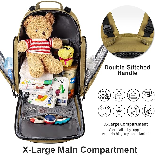 SHARKMOUTH Diaper Bag Backpack for Dad and Mom, Military Molle diaper Pack with Insulated Bottle Holders and Wipe Pocket
