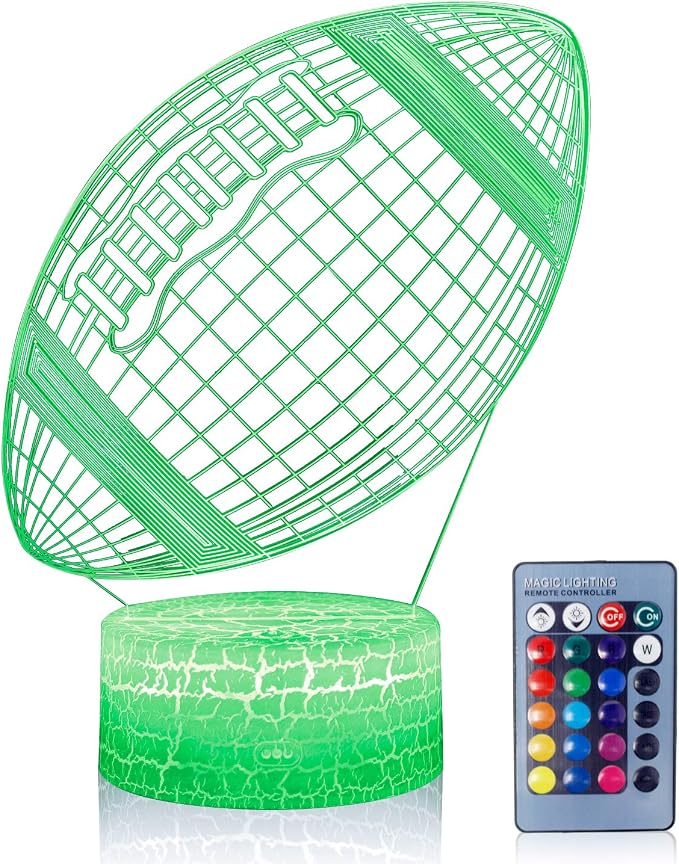 Rugby Night Light,3D Illusion Football Lamp for Kids Sprot Fans with 16 Colors Changing Remote Control&Smart Touch Bedroom Decor Lamp Holiday Xmas Birthday Gift