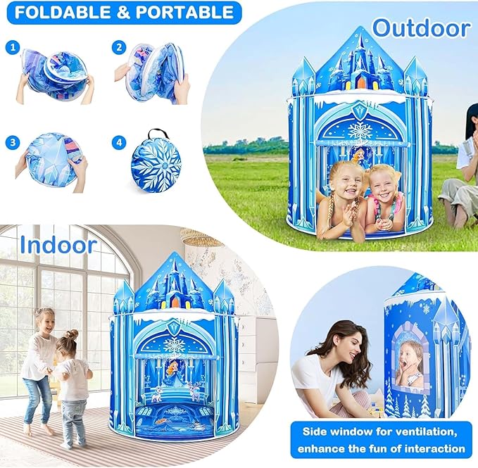 Mnagant Princess Play Tent,Kids Toys for Girls,Ice Castle Kids Tent Indoor and Outdoor, Large Imaginative Playhouse 51" X 40" with Carrying Bag for 3-12 Years Old Girls Gift