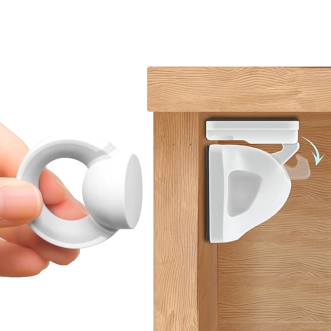 Booboo Baby Magnetic Child Safety Cupboard Locks for Children x10 Locks + x1 Key, Baby Proofing for Kitchen, Cabinets and Drawers, 30 Second Install No Drilling 3M Adhesive (10 Pack)