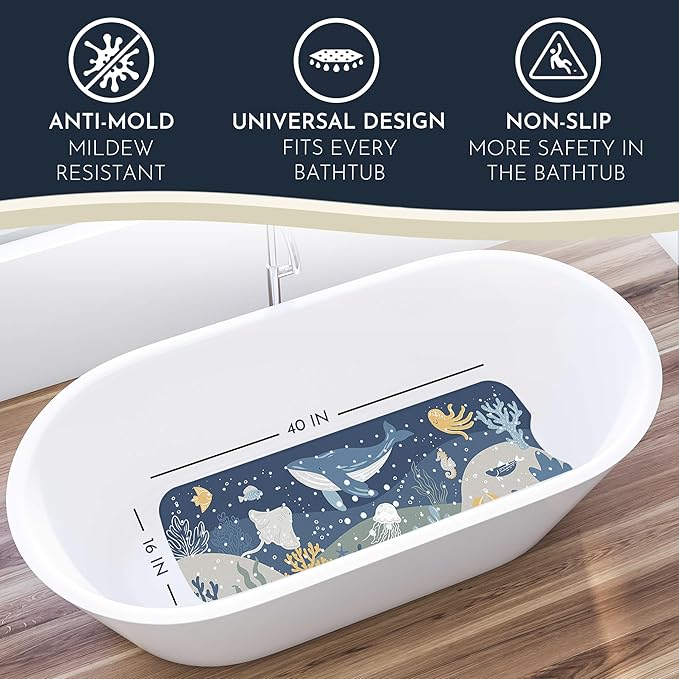 Bathtub Mat Non Slip Anti Mold for Kids 40x16 - homerella® Bath Mat for Tub, BPA Free, Incl. 2 Hooks, Washable Shower Mat Non Slip Anti Mold, Shower Mats for Inside Shower, EU Certified