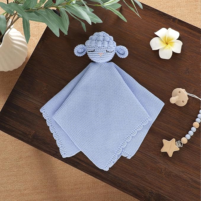 Neiwech Sheep Snuggle Loveys for Babies Cotton Baby Security Blanket for Newborn Infant Boys Girls Blue