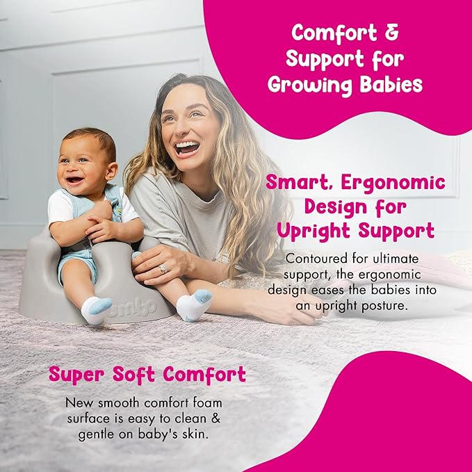 Bumbo Foam Infant Floor Seat Plus+ with Tray for Babies 3 to 12 Months Old, Monsoon - Portable Soft Baby Chair with Large Legroom and 3-Point Harness for Feeding and Play