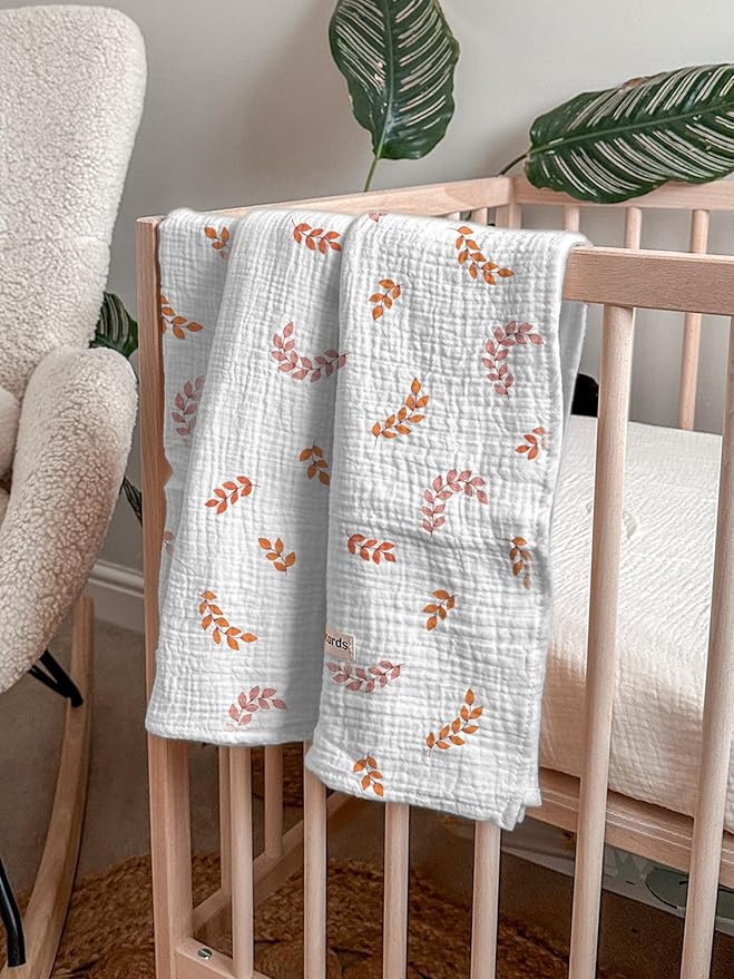 Muslin Swaddle Blankets, Swaddle Blanket for Baby Girls and Boys, Baby Receiving Blankets, Baby Essentials, Suitable for Neutral Newborns and Crib Essentials, Large 40 x 36 inches (Leaf)