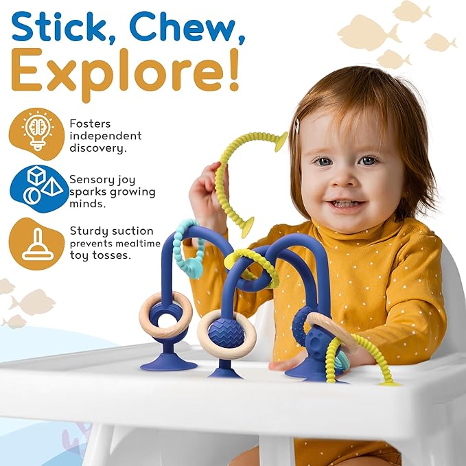 JoySprout Jumble Jangle Baby Teething Toys ??Suction Cup High Chair Toys for Babies 6-12 Months | BPA-Free Baby Suction Toy for Highchair Tray, Table, Sensory Play, Teething Relief Essentials