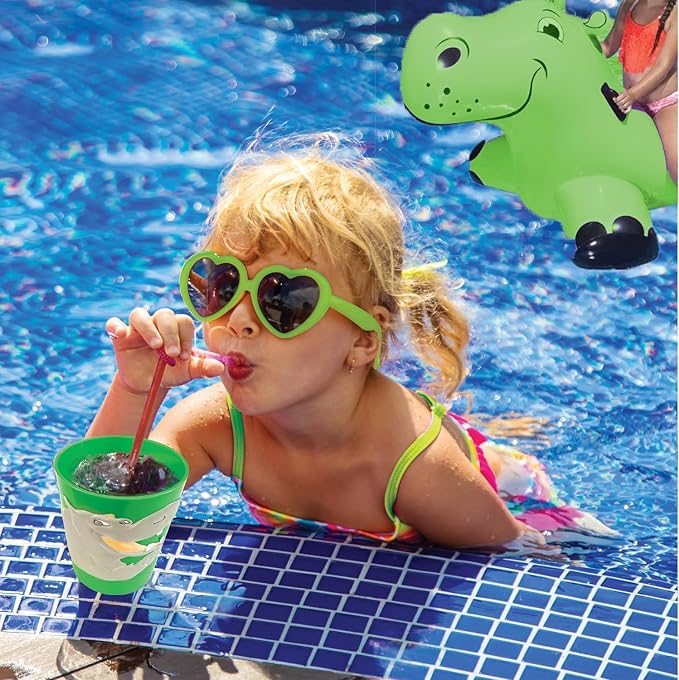 Lily's Home 3D Hippo Tumbler for Kids 10oz - Unbreakable BPA-Free Plastic, Fun Animal-Shaped Drinkware for Ages 3-6 - Toddler Reusable & Bathroom Rinse (2-Pack, Grey)