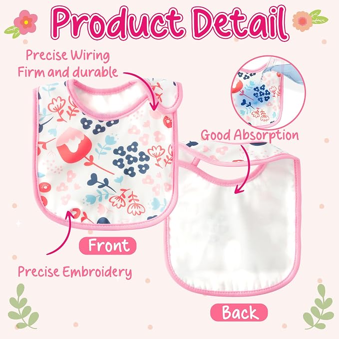 7Pcs Cotton Waterproof Baby Bibs Hook Loop Closure Newborn Bib Keepsake Baby Gift for Drooling Feeding Eating