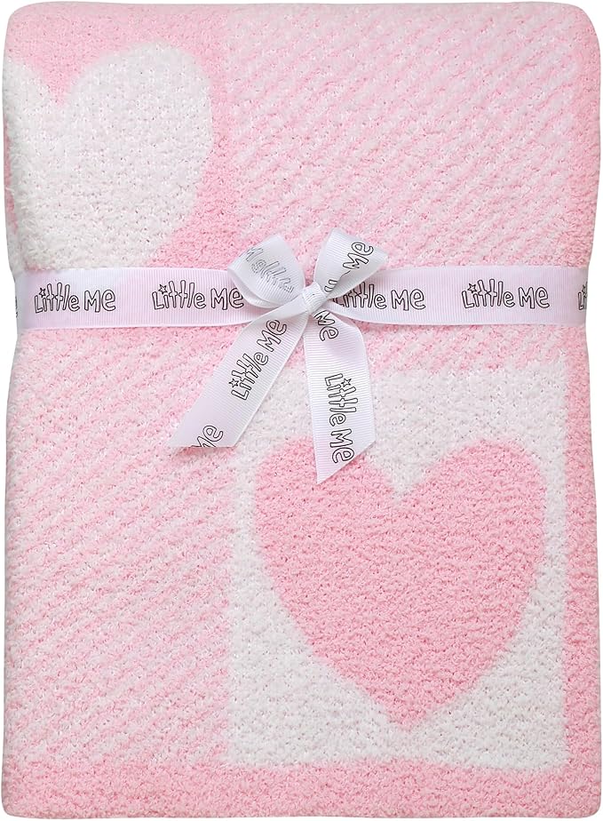 Soft Chenille Jacquard Baby Blanket, Hearts, 30 in. x 40 in., Pink and White Patchwork