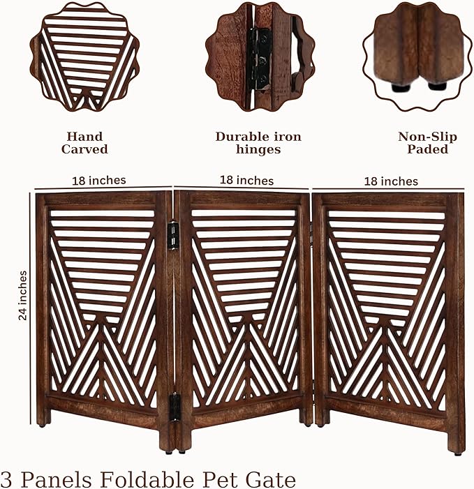 Lightnpro Extra-Wide Wooden Dog Gate – Rustic Freestanding Indoor Pet Barrier, Foldable Safety Fence for Small Dogs, Decorative Room Divider for Stairs, Doorways & Hallways – 24x54 Inch Burnt Finish