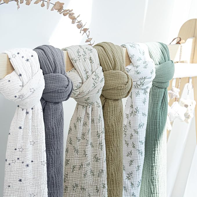 lulumoon Baby Muslin Swaddle Blankets: Soft Receiving Blanket for Newborn - Cotton Swaddling Blanket for Neutral 2Pack(Leaf Summer)