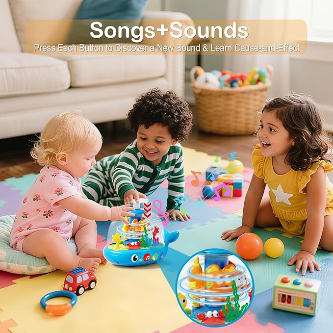 Whale Sensory Spinner Toy for Baby: Light Up Rotating Play with Music ??Safe ABS Early Learning Educational Toys for 6 Months+ ??Christmas Birthday Gift for Boys and Girls