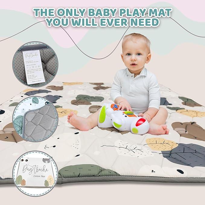 Baby Play Mat 50 x 50 Inches for Playpen ??Padded Play Mat for Babies, Shock-Absorbing EVA Foam, Non-Slip, Waterproof and Easy to Clean, Ideal for Crawling and Tummy Time