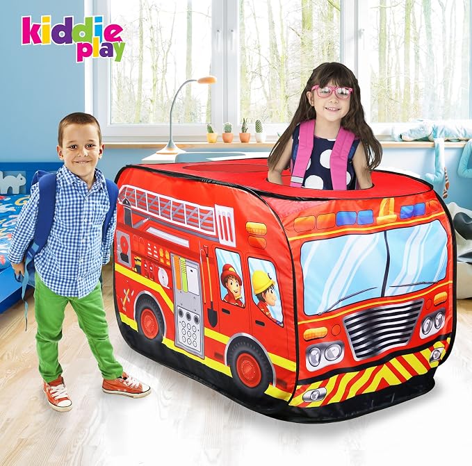 Kiddie Play Fire Truck Pop Up Play Tent for Kids Boys & Girls Indoor Outdoor Playhouse Toy
