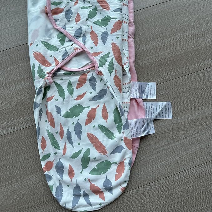 GLLQUEN BABY Swaddle Blankets for Baby Girls, 3-6 Months, Orange Pink Feather & Wave Point, 3 Pack Wrap Set, Newborn Adjustable Swaddles Sleep Sack, (Medium/Large)