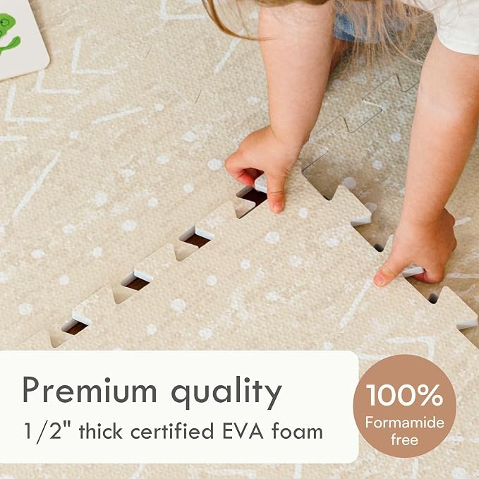 Lillefolk Baby Play Mat for Floor – 6x8ft Beige | Soft Non Toxic Premium EVA Foam Tiles for Tummy Time, Crawling & Playroom – Waterproof Interlocking Floor Mat for Babies & Toddlers (12 Tiles)