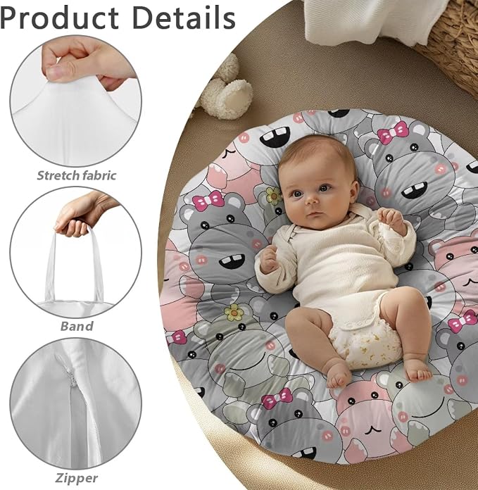 Cute Hippo Nursing Pillow Cover Neutral Breastfeeding Pillow Cover Fits 26in*24in Nursing Pillow for Baby Boy Girl Neutral Baby Nursing Pillow Cover Newborn Gift Choice for Mom