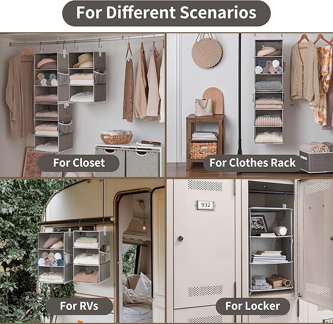 StorageWorks 6-Shelf Closet Organizers, Two 3-Shelf Separable Hanging Shelves for Closet, 12" D x 12" W x 48 ¼"Hï¼?Canvas, Gray