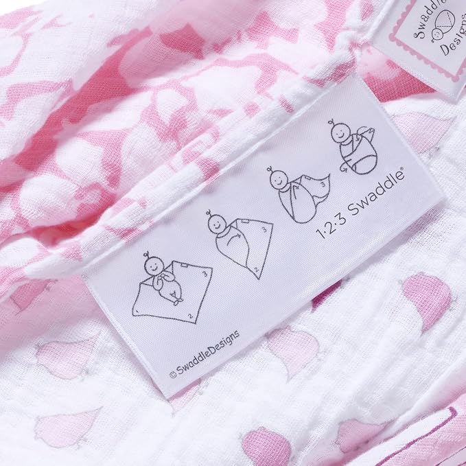 SwaddleDesigns Marquisette Receiving Swaddle Blanket for Baby Boys & Girls, Soft Premium Cotton Muslin, Best Shower Gift, Elephant and Pastel Pink Chickies, Parent Picks Award Winner