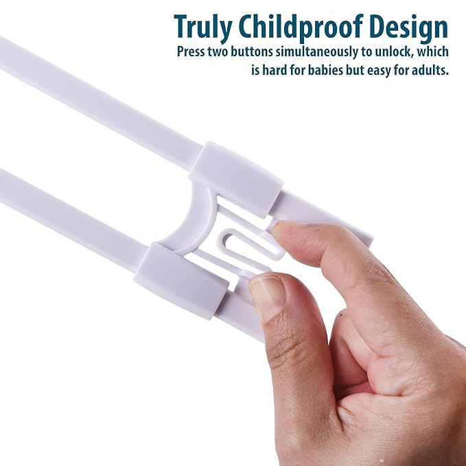 Sliding Cabinet Locks Baby Proofing ??Adjustable Child Safety Latches for Knobs & Handles ??6 Pack ??No Adhesive Drilling or Tools - Gray