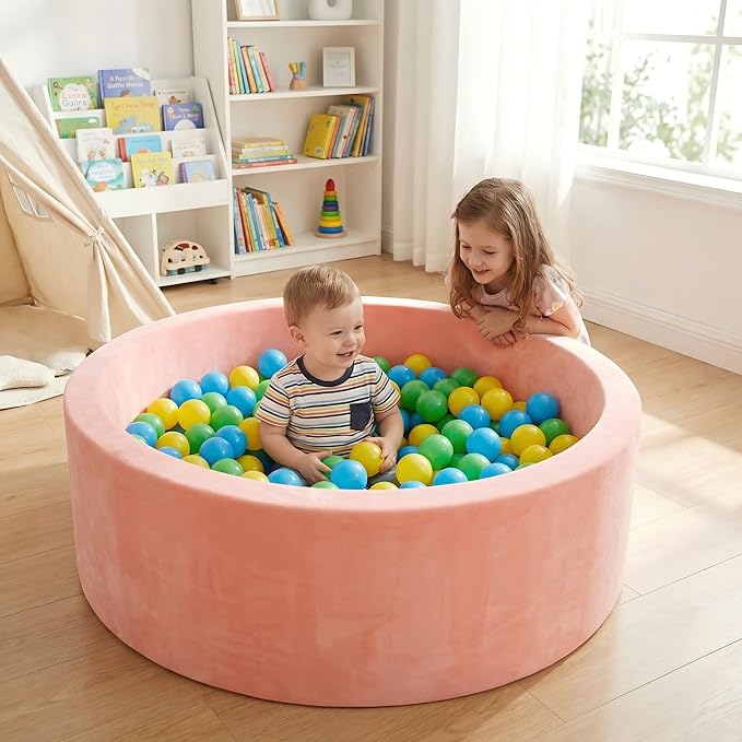 Foam Baby Ball Pit, 35.4"x 11.8" Ball Pits for Toddlers, Soft Round Kiddie Playpen Ball Pool for Kids with Soft Memory Sponge, Ideal Gift for Babies Indoor and Outdoor Game,Pink(Balls not Included)