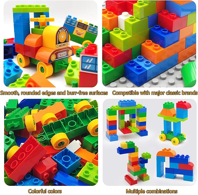 CONVENTEJOY 150 Pcs Classic Building Blocks Set for Toddlers 3-6, Large Building Bricks Train Educational Toy STEM Toys Compatible with Major Brands Gift for Kids