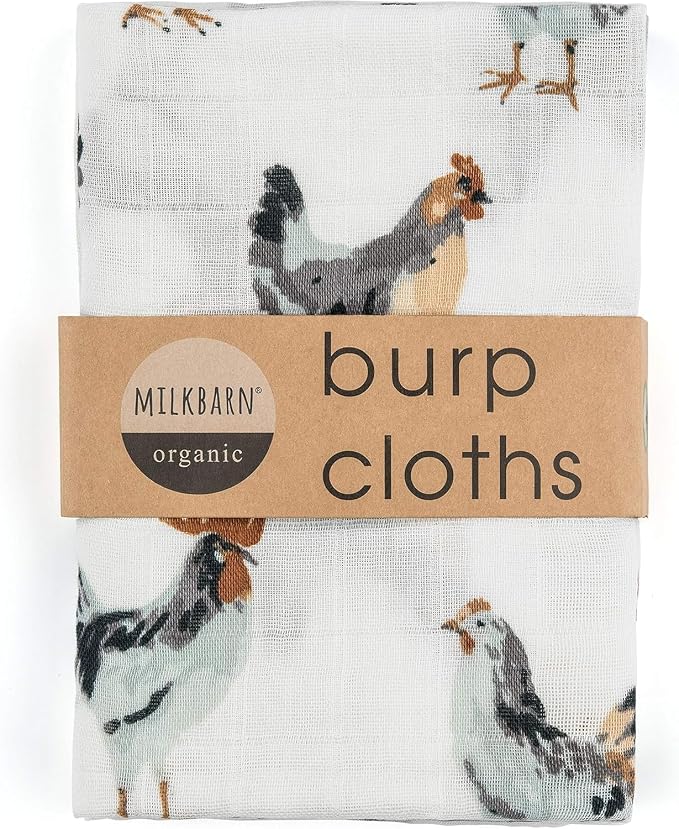 Milkbarn Baby Muslin Burp Cloths for Boys & Girls - Extra Large Washcloths 23" x 23", Pack of 2 - Soft & Absorbent 100% GOTS-Certified Organic Cotton - Burping Cloths for Babies (Chicken)