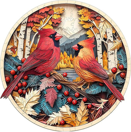 Wooden Puzzles for Adults - Autumn Cardinal Wooden Jigsaw Puzzle, Unique Animal Shaped Wood Puzzles Adult, Christmas Birthday Gifts for Friends/Family, Home Decor 13.4 * 13.4in 290pcs