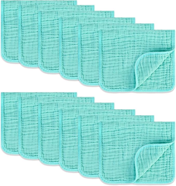 MIGIOL Muslin Burp Cloths 100% Cotton Pack of 12. Soft, Gentle & Absorbent Baby Burp Cloths for Baby Girl & Boys. (Light Blue 12 Pieces)