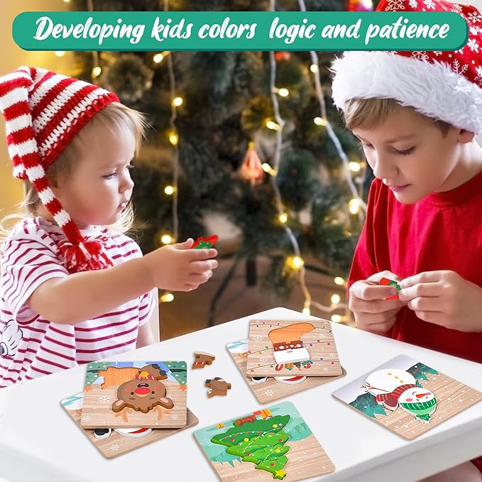 6 Pack Christmas Wooden Puzzles for Kids Christmas Stocking Stuffers for Toddlers 1-3 2-4 Toddler Toys Party Favors Gifts
